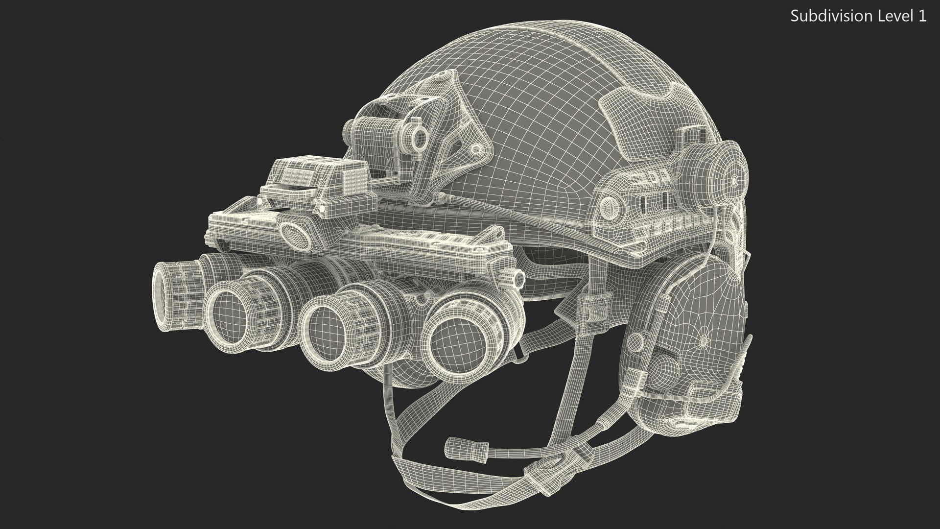 3D Helmet with Night Vision Goggles Grey Camo Fur