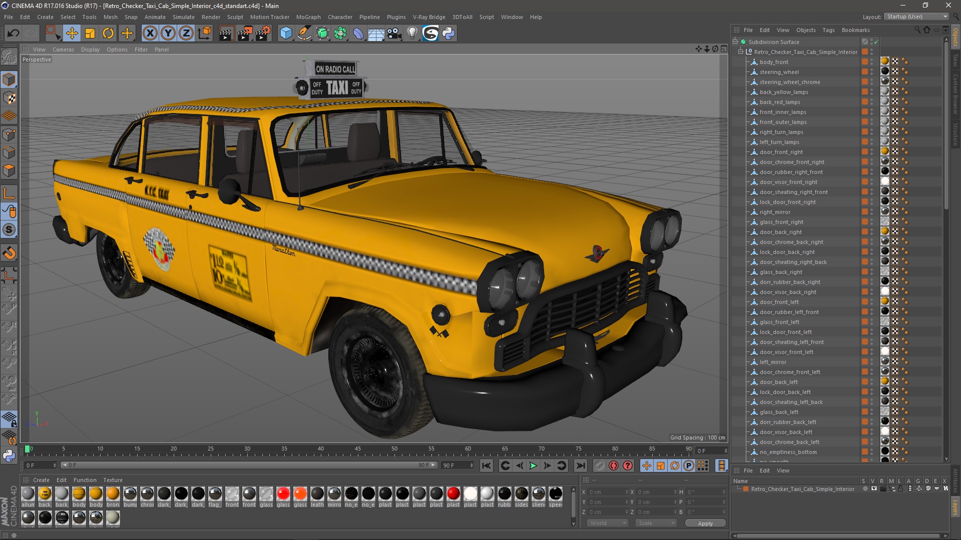 3D Retro Checker Taxi Cab Simple Interior model