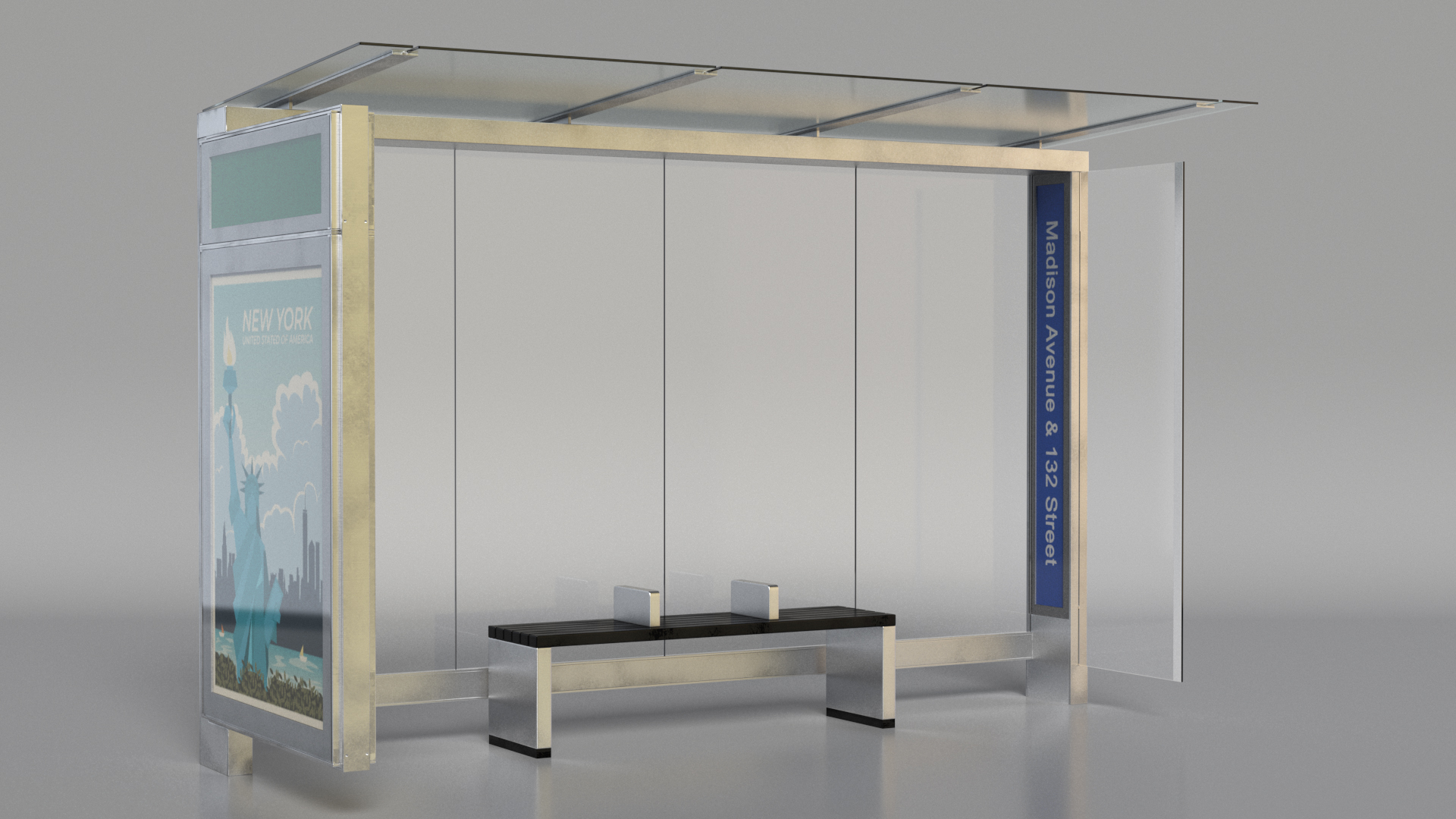 3D Modern Bus Stop Shelter with Advertisement Panel model