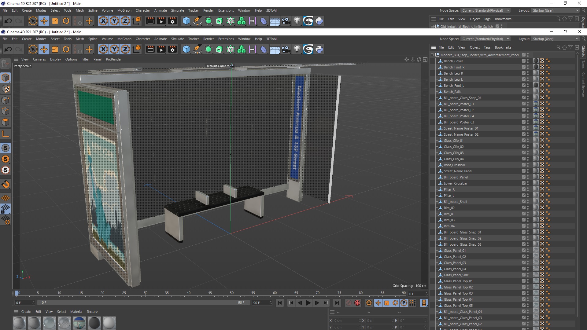 3D Modern Bus Stop Shelter with Advertisement Panel model