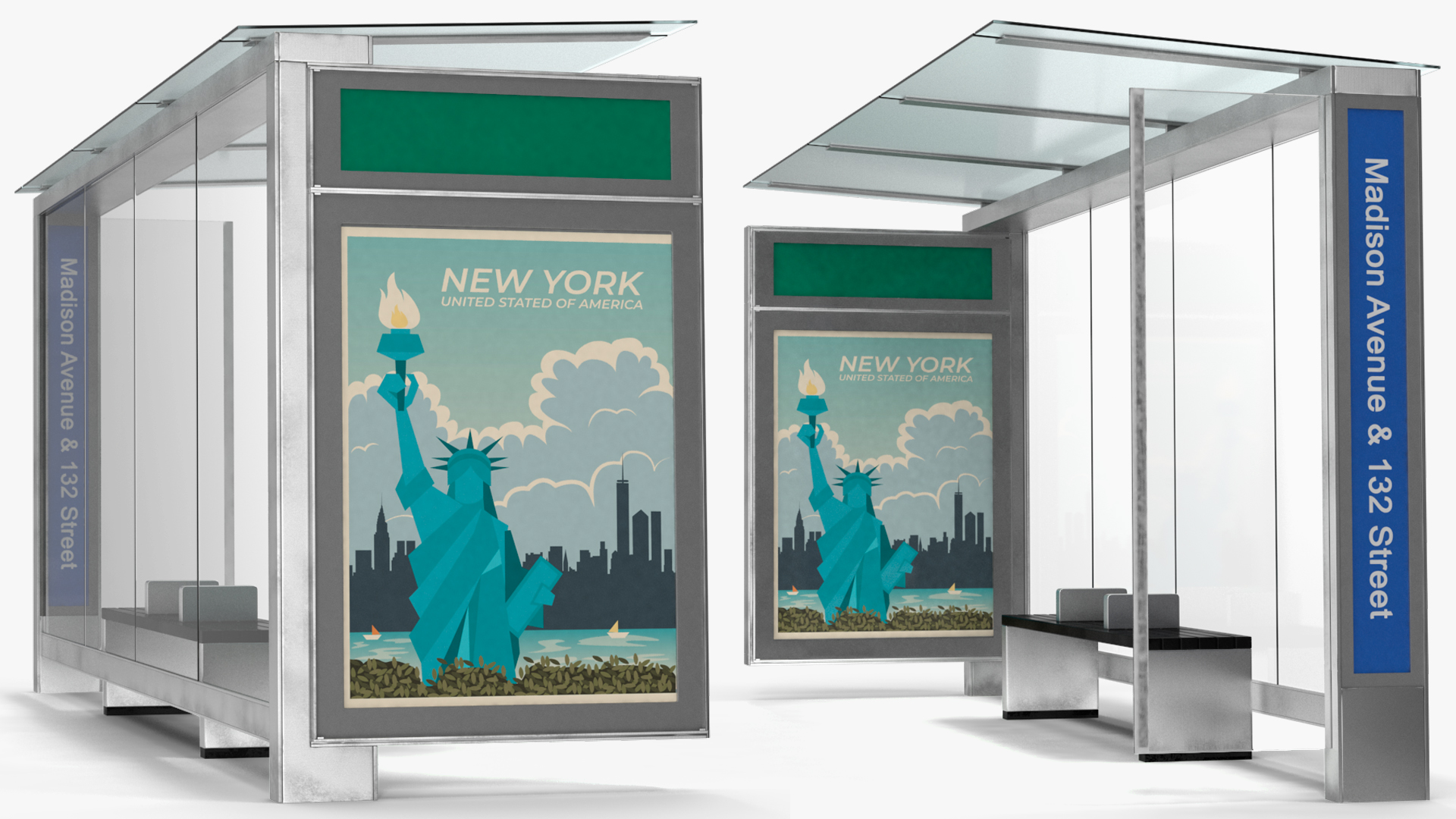 3D Modern Bus Stop Shelter with Advertisement Panel model