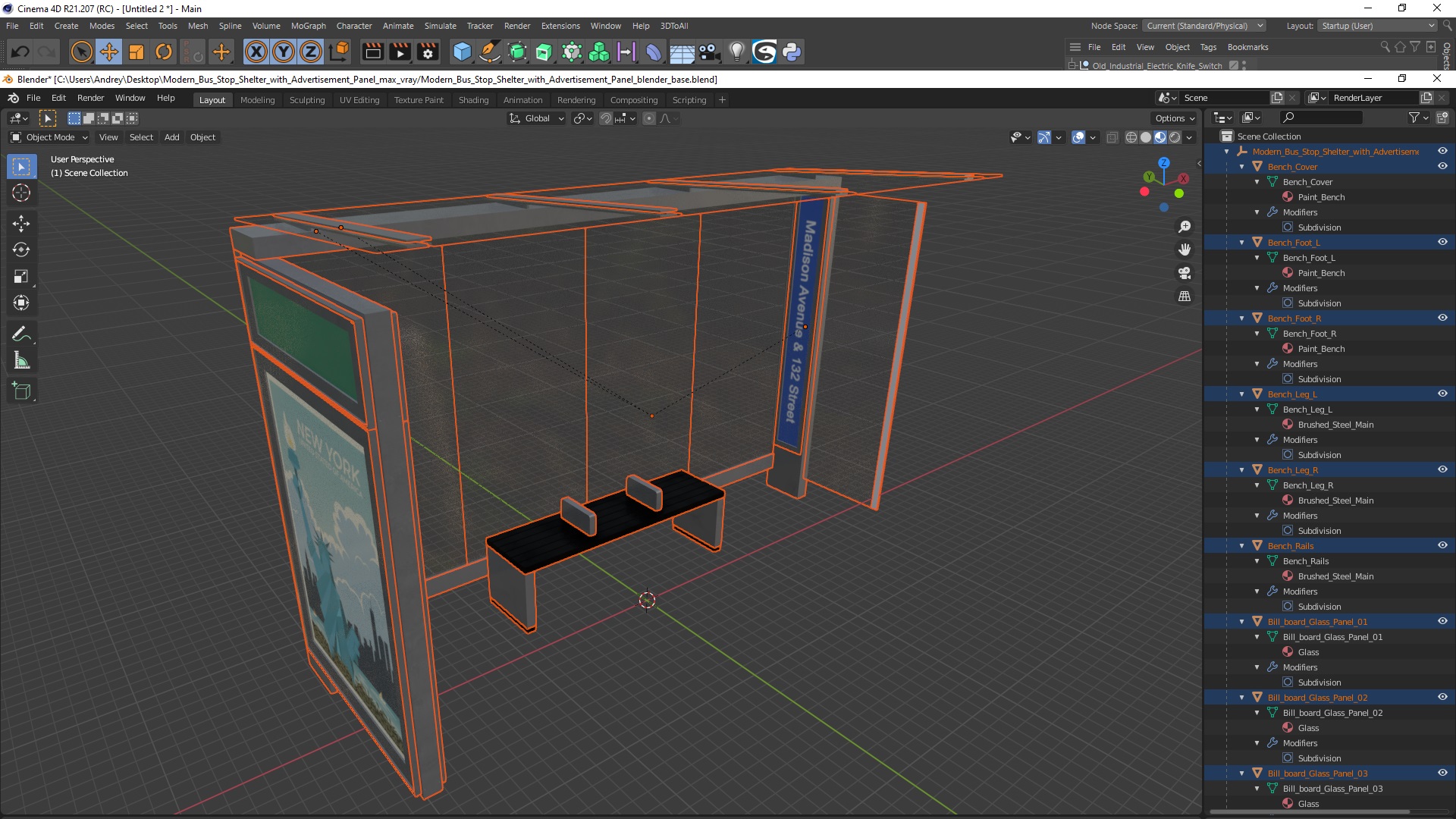 3D Modern Bus Stop Shelter with Advertisement Panel model