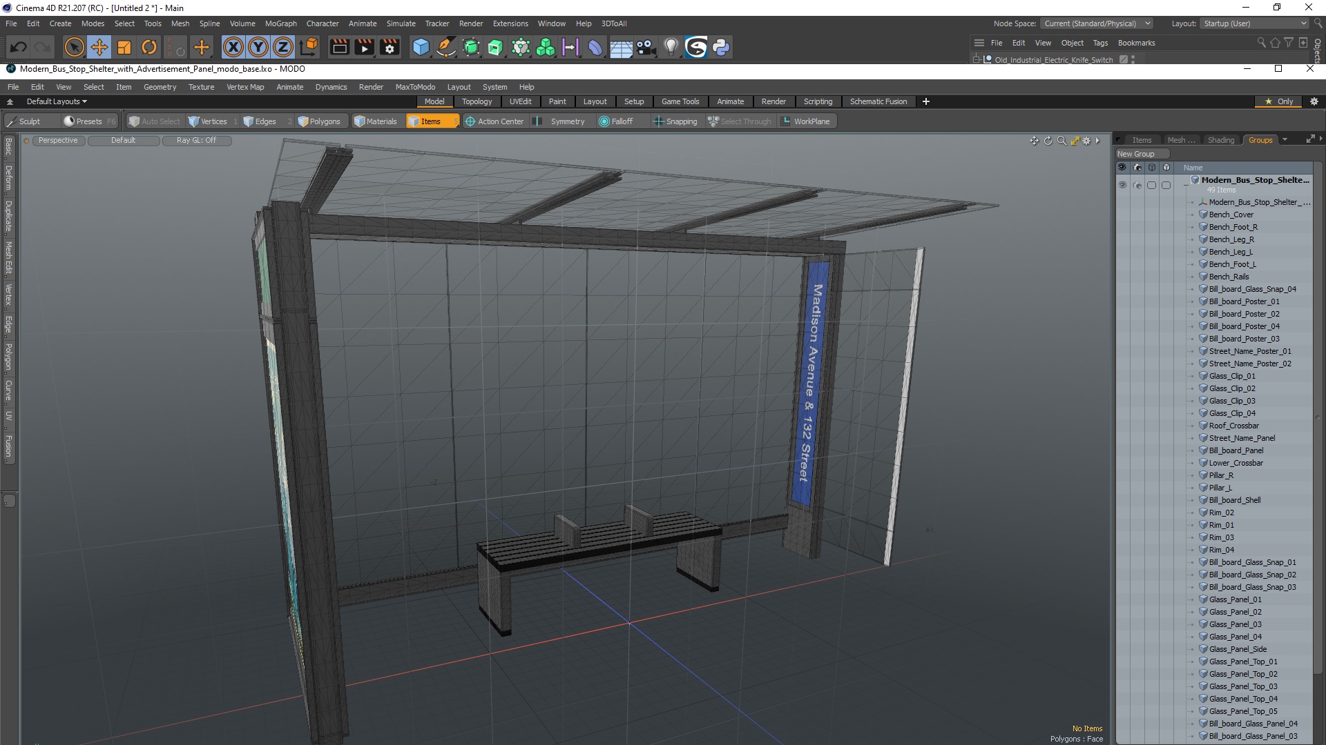 3D Modern Bus Stop Shelter with Advertisement Panel model