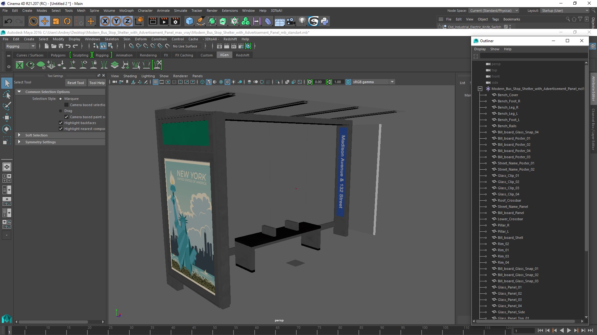 3D Modern Bus Stop Shelter with Advertisement Panel model