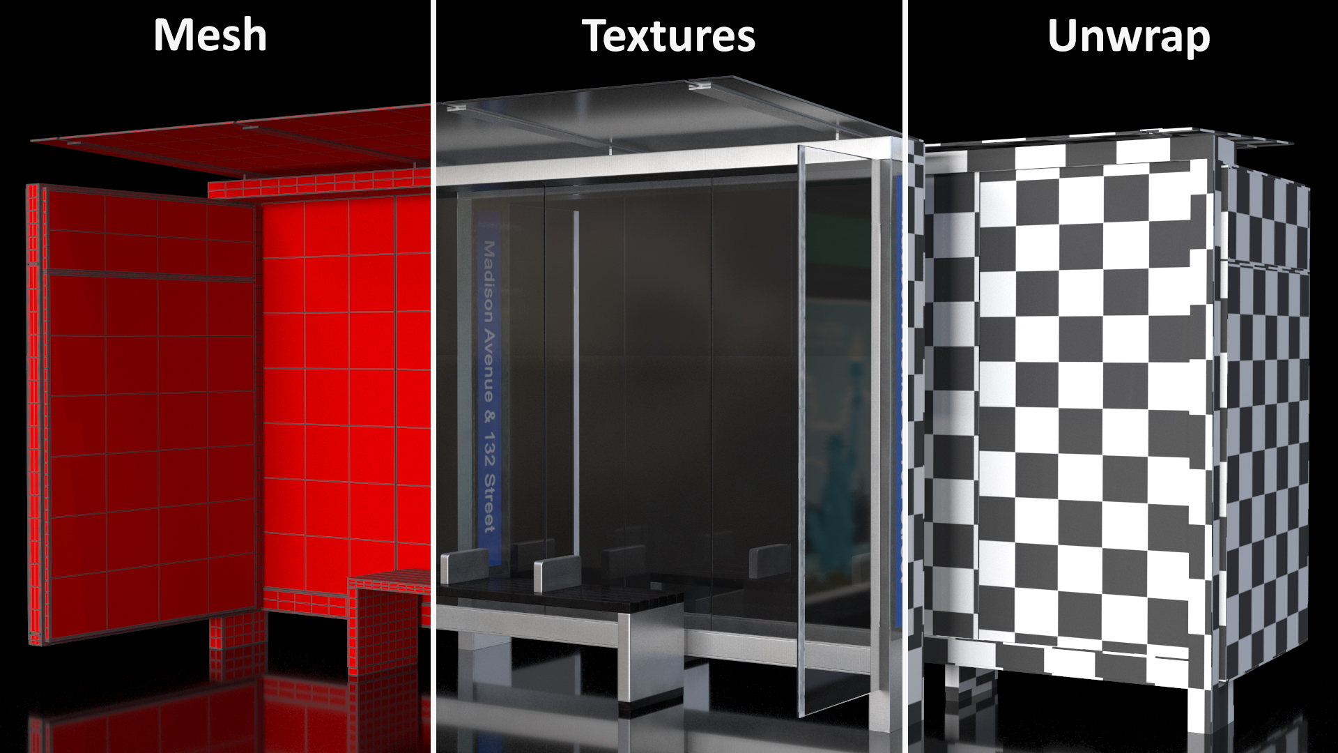 3D Modern Bus Stop Shelter with Advertisement Panel model