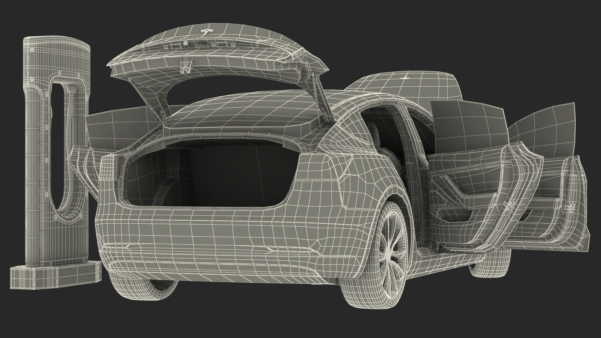 3D model Electric Charging Station and Tesla Model 3 Rigged