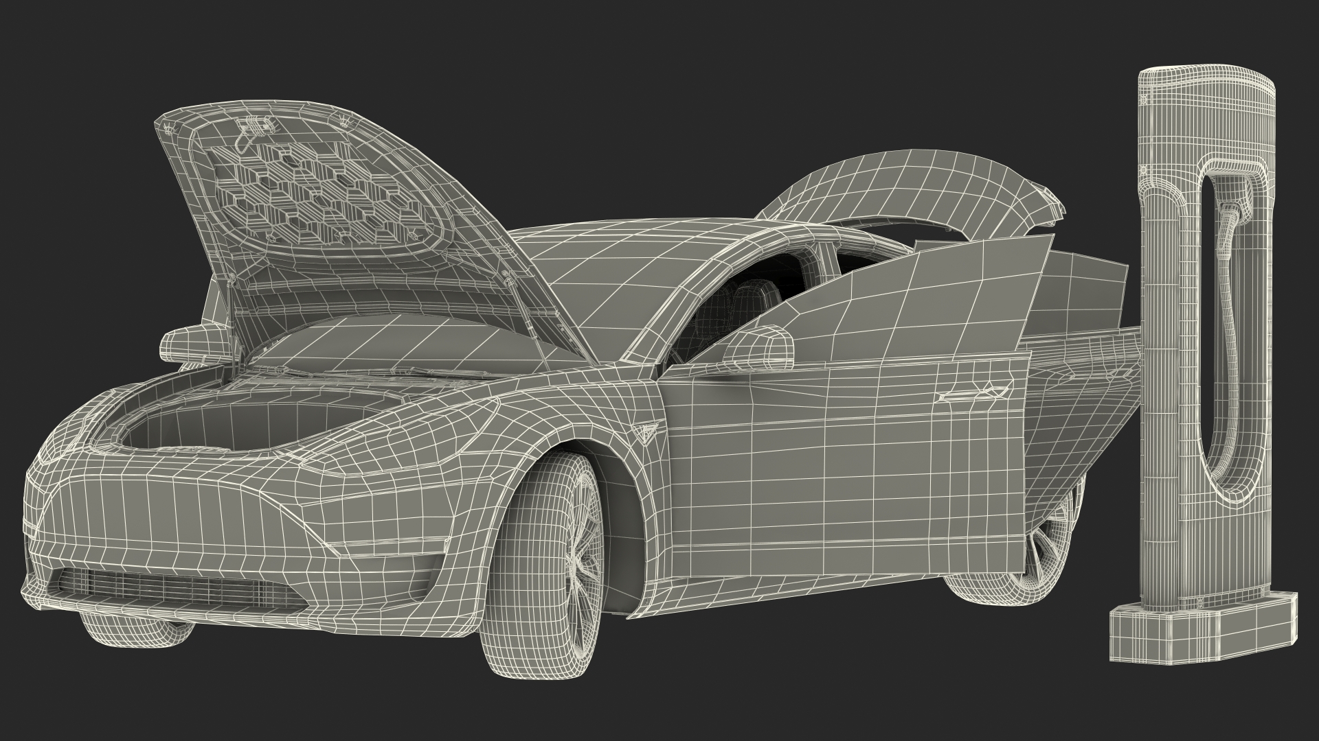 3D model Electric Charging Station and Tesla Model 3 Rigged