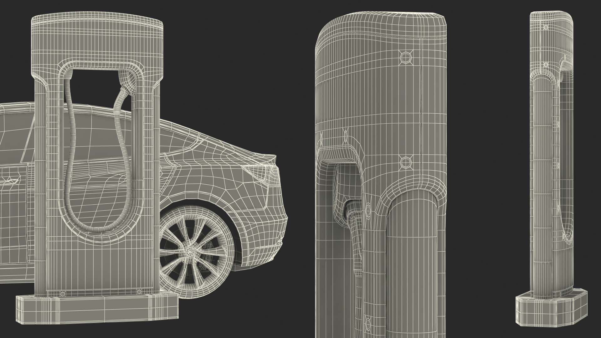 3D model Electric Charging Station and Tesla Model 3 Rigged
