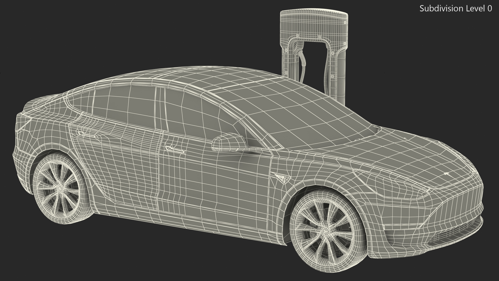 3D model Electric Charging Station and Tesla Model 3 Rigged