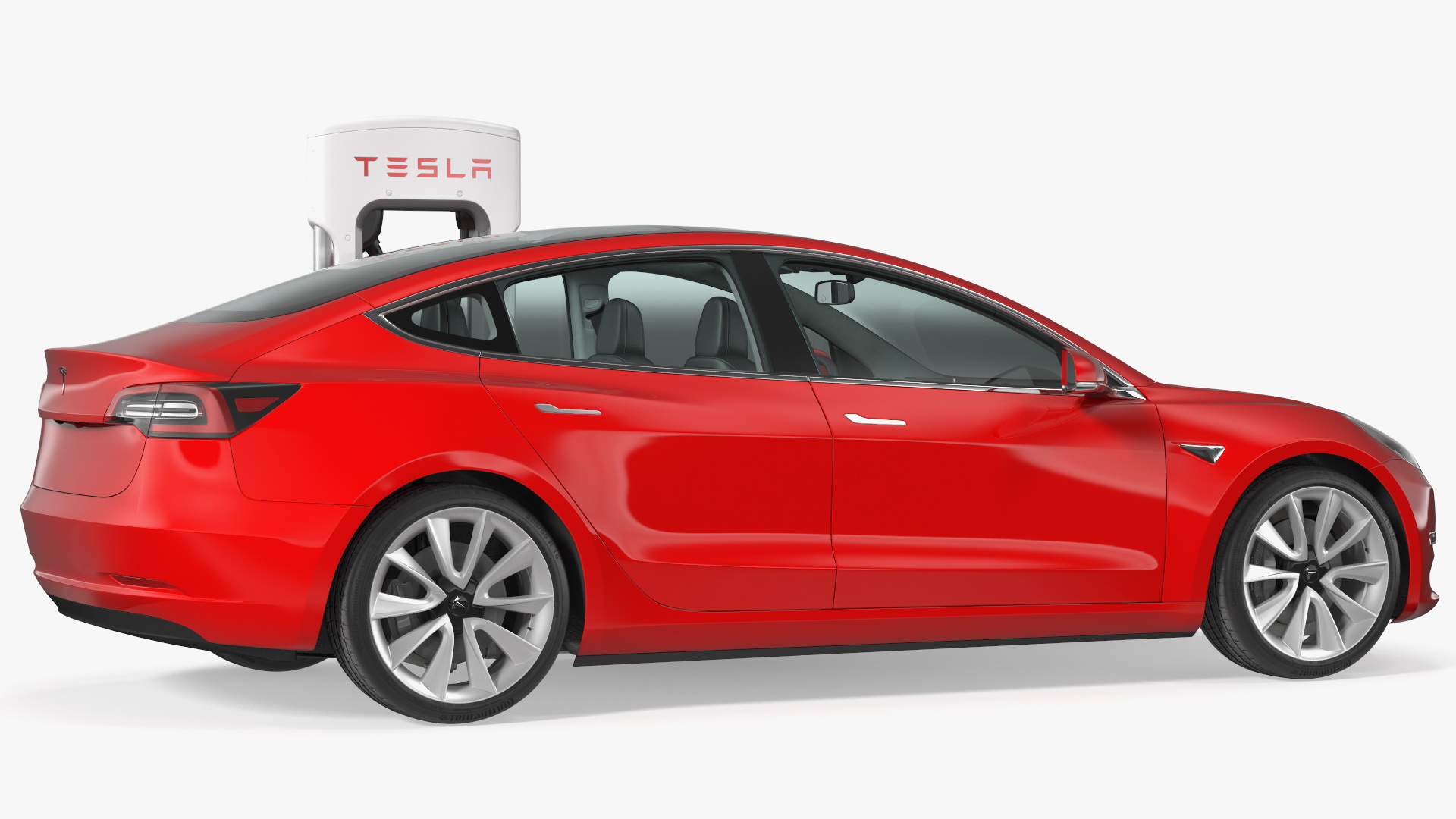 3D model Electric Charging Station and Tesla Model 3 Rigged