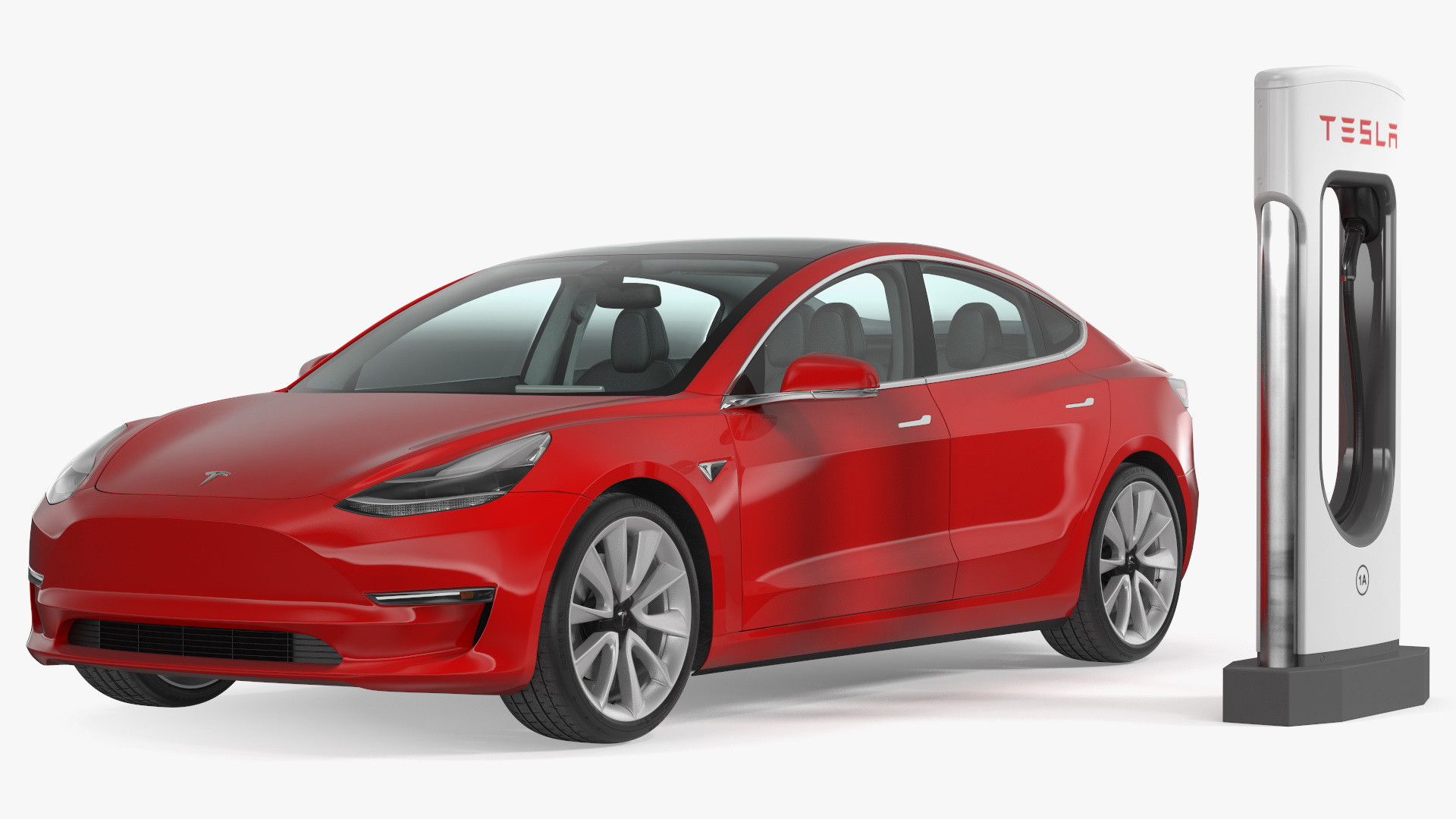 3D model Electric Charging Station and Tesla Model 3 Rigged