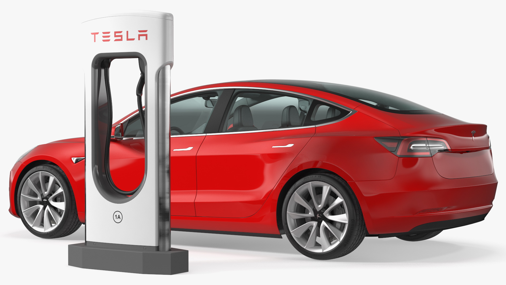 3D model Electric Charging Station and Tesla Model 3 Rigged
