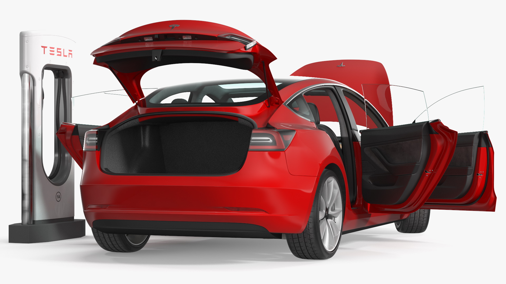 3D model Electric Charging Station and Tesla Model 3 Rigged