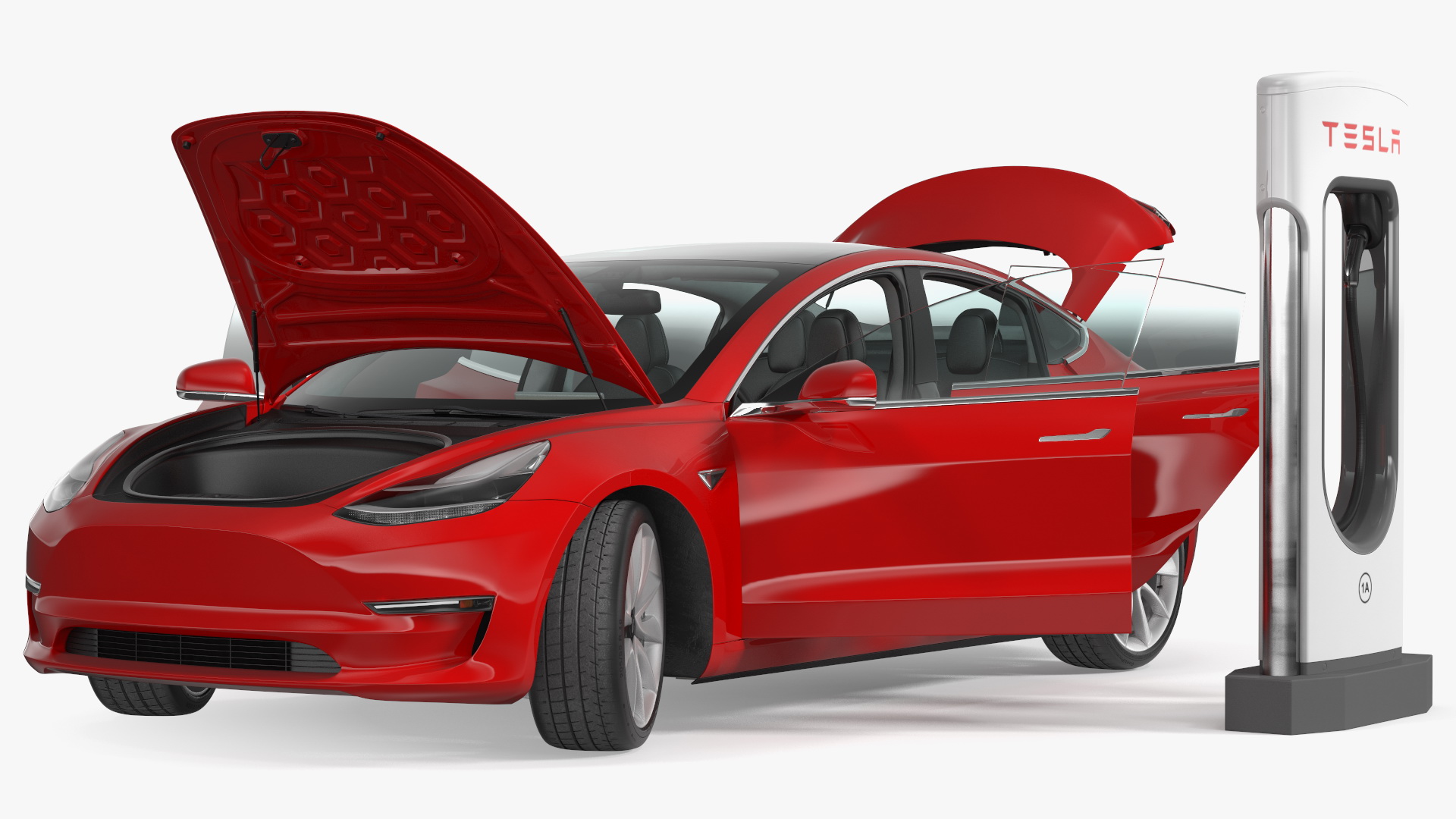 3D model Electric Charging Station and Tesla Model 3 Rigged