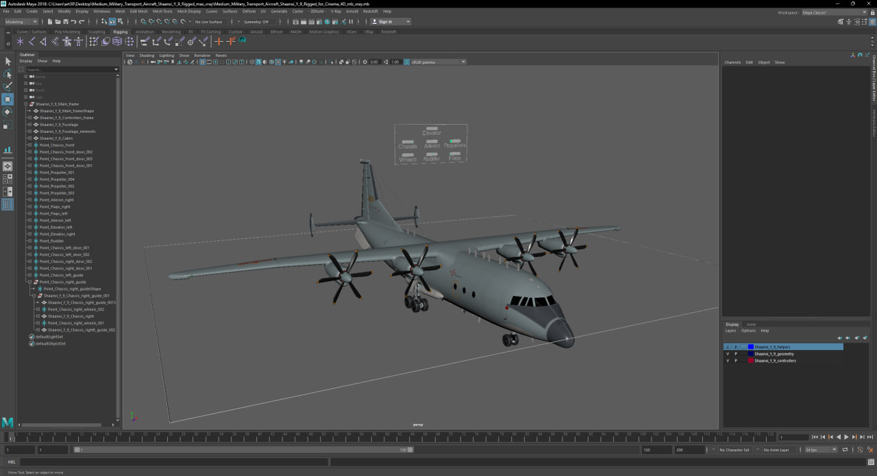 Medium Military Transport Aircraft Shaanxi Y 9 Rigged for Maya 3D