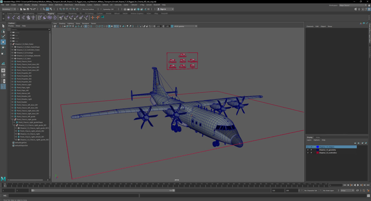 Medium Military Transport Aircraft Shaanxi Y 9 Rigged for Maya 3D