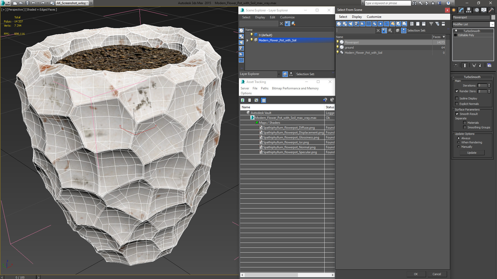 Modern Flower Pot with Soil 3D