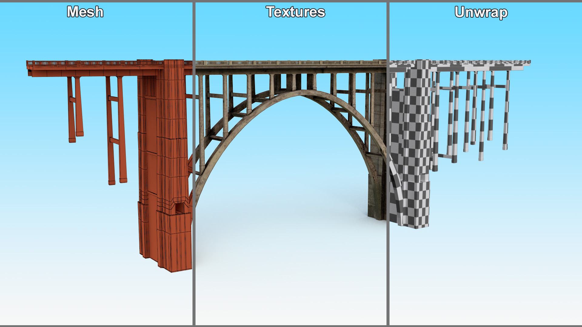 3D Arched Concrete Bridge in Big Sur model