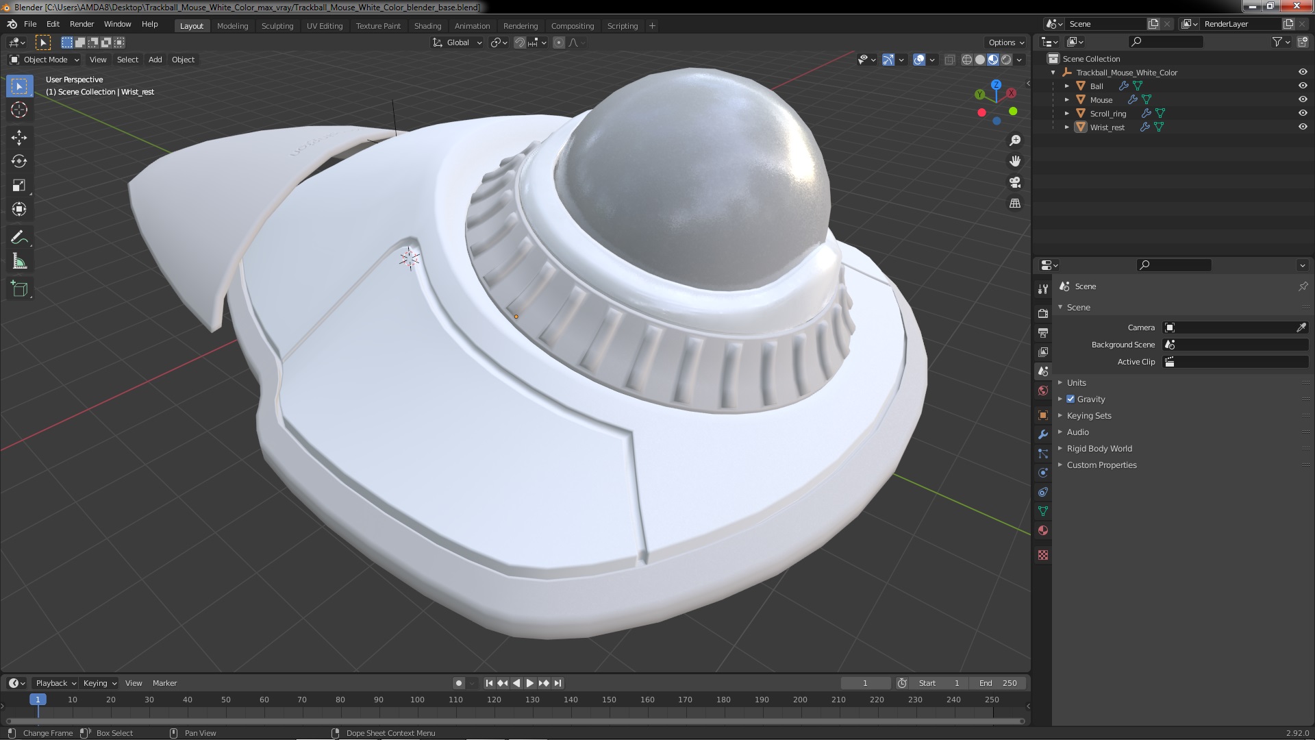 Trackball Mouse White Color 3D
