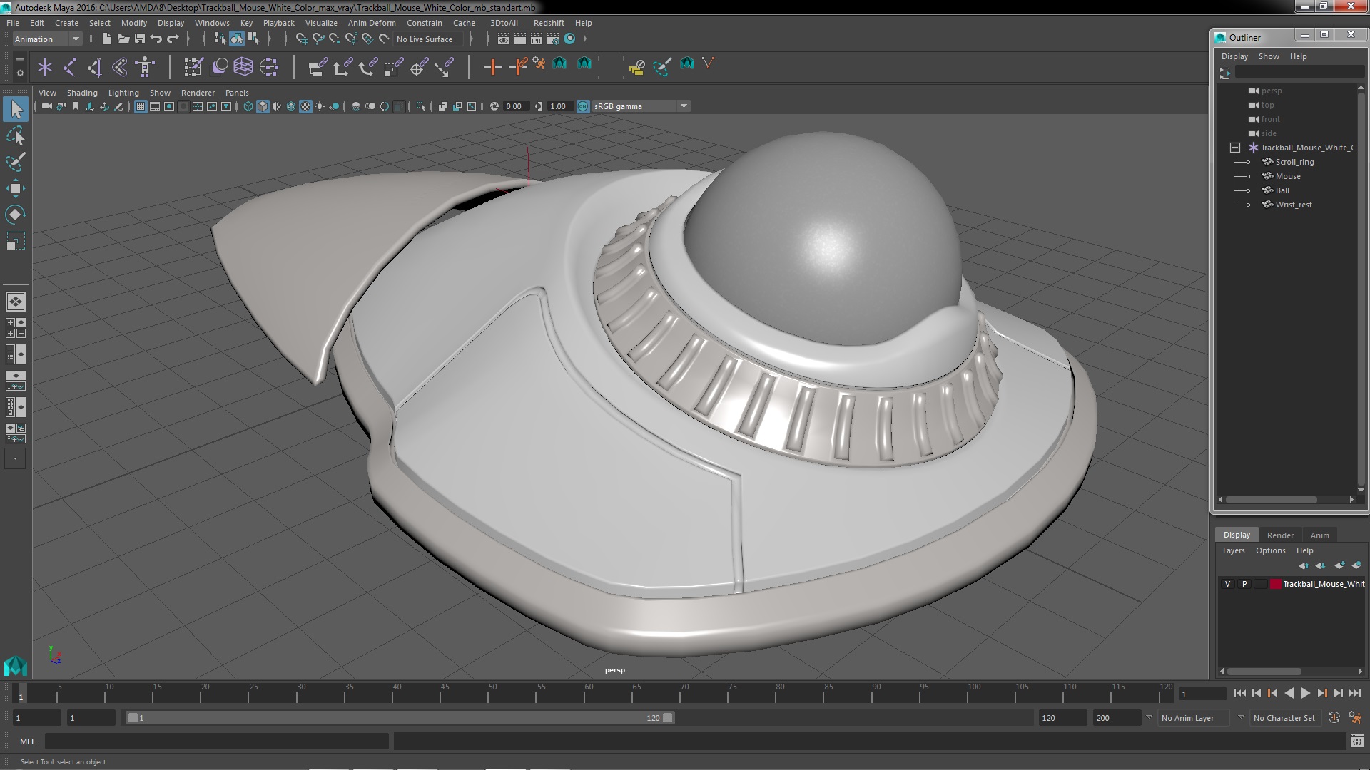 Trackball Mouse White Color 3D