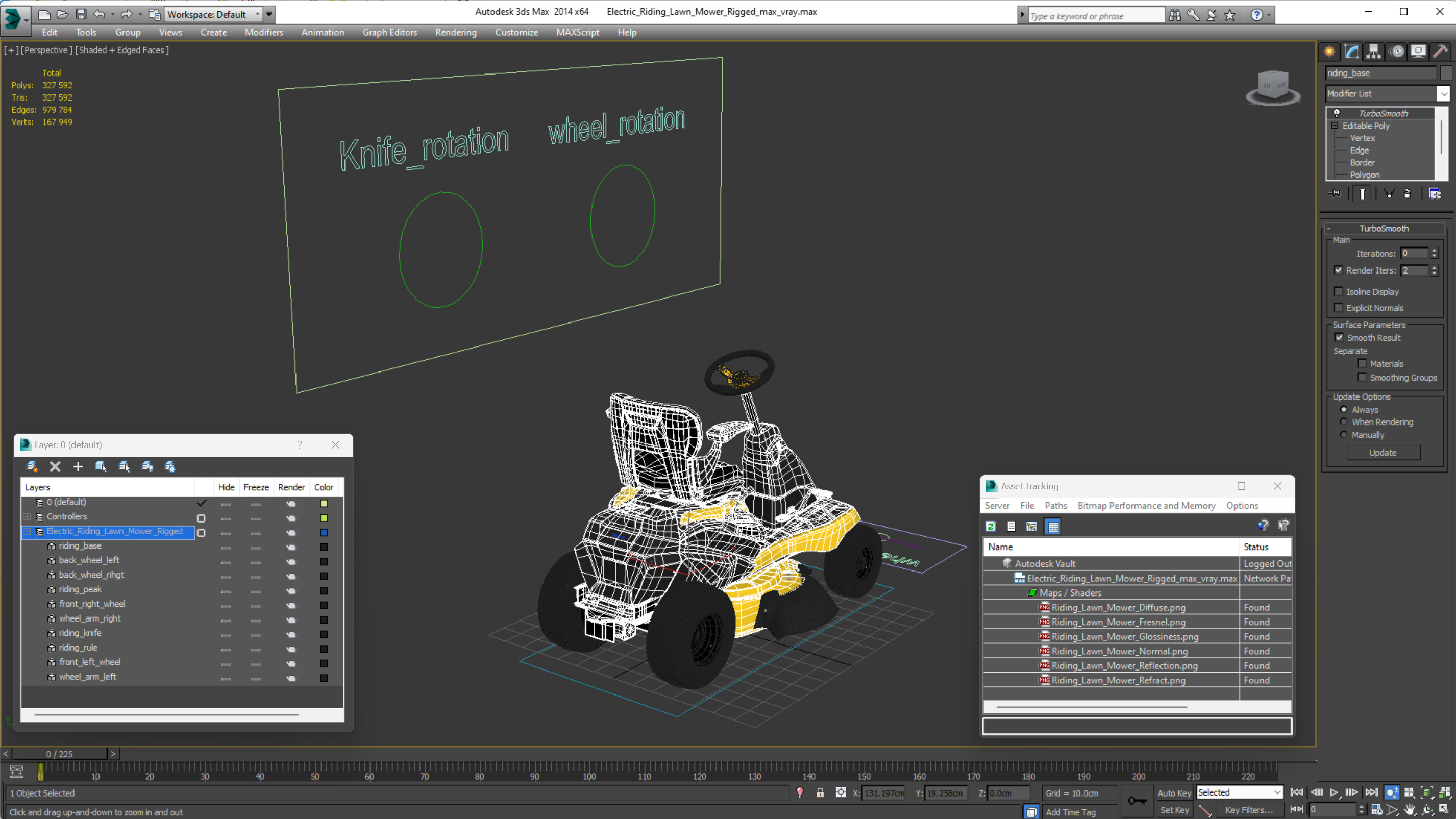 Electric Riding Lawn Mower Rigged for Maya 3D