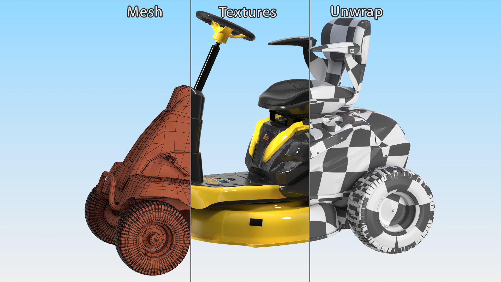 Electric Riding Lawn Mower Rigged for Maya 3D
