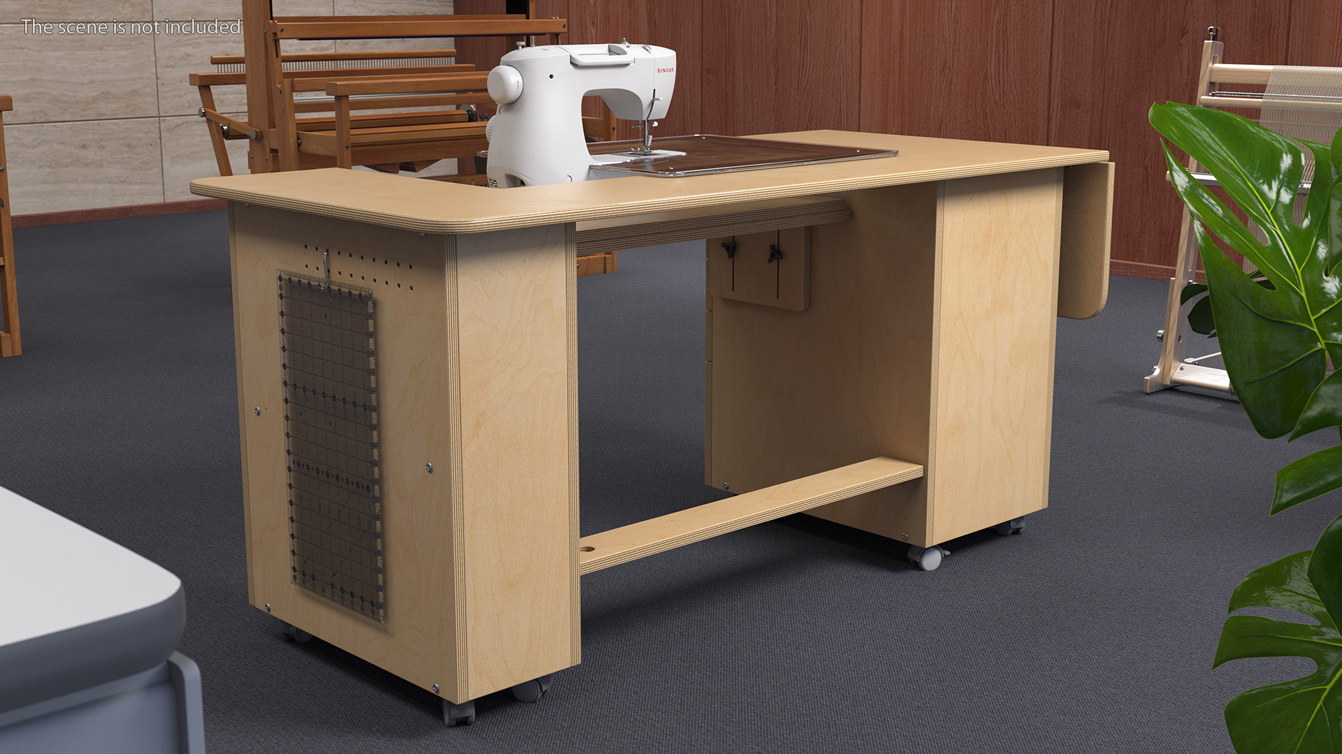 Sewing Machine Singer with Horn Table Cabinet Rigged 3D