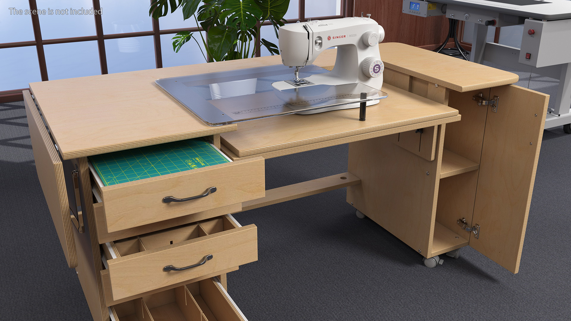 Sewing Machine Singer with Horn Table Cabinet Rigged 3D