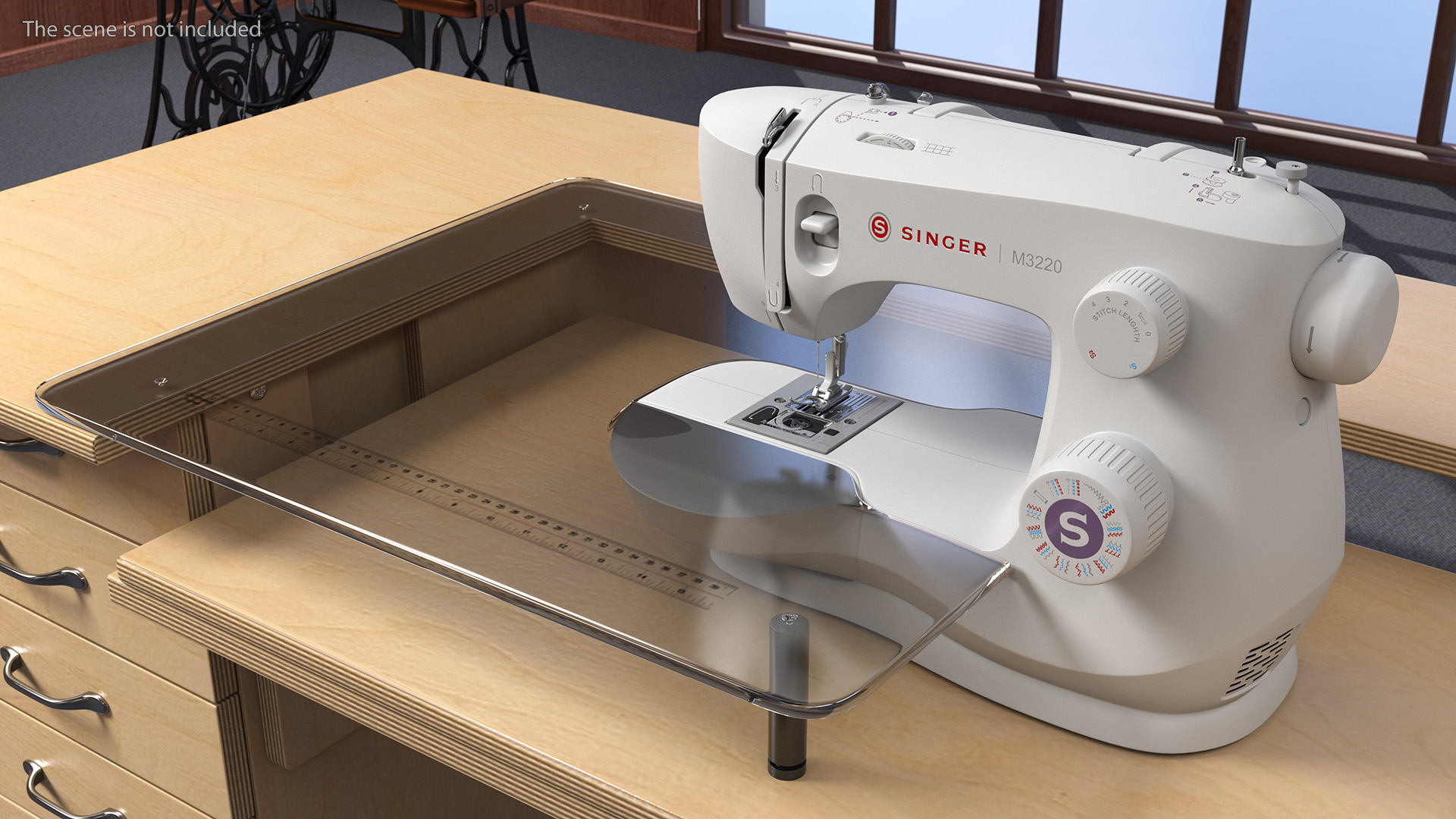 Sewing Machine Singer with Horn Table Cabinet Rigged 3D