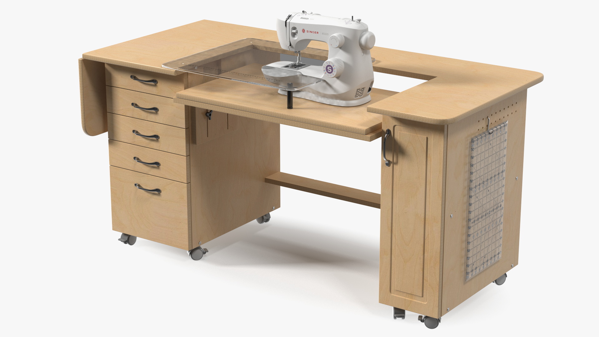 Sewing Machine Singer with Horn Table Cabinet Rigged 3D