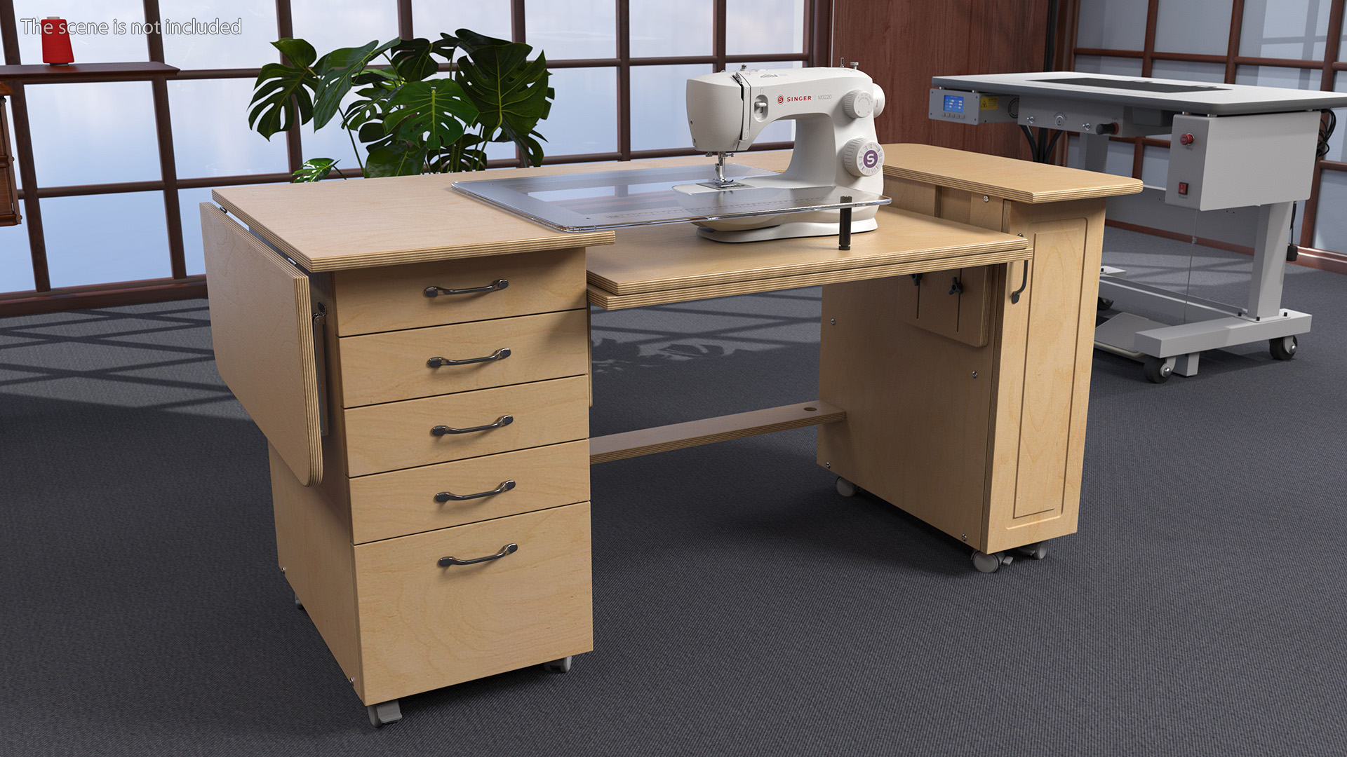 Sewing Machine Singer with Horn Table Cabinet Rigged 3D