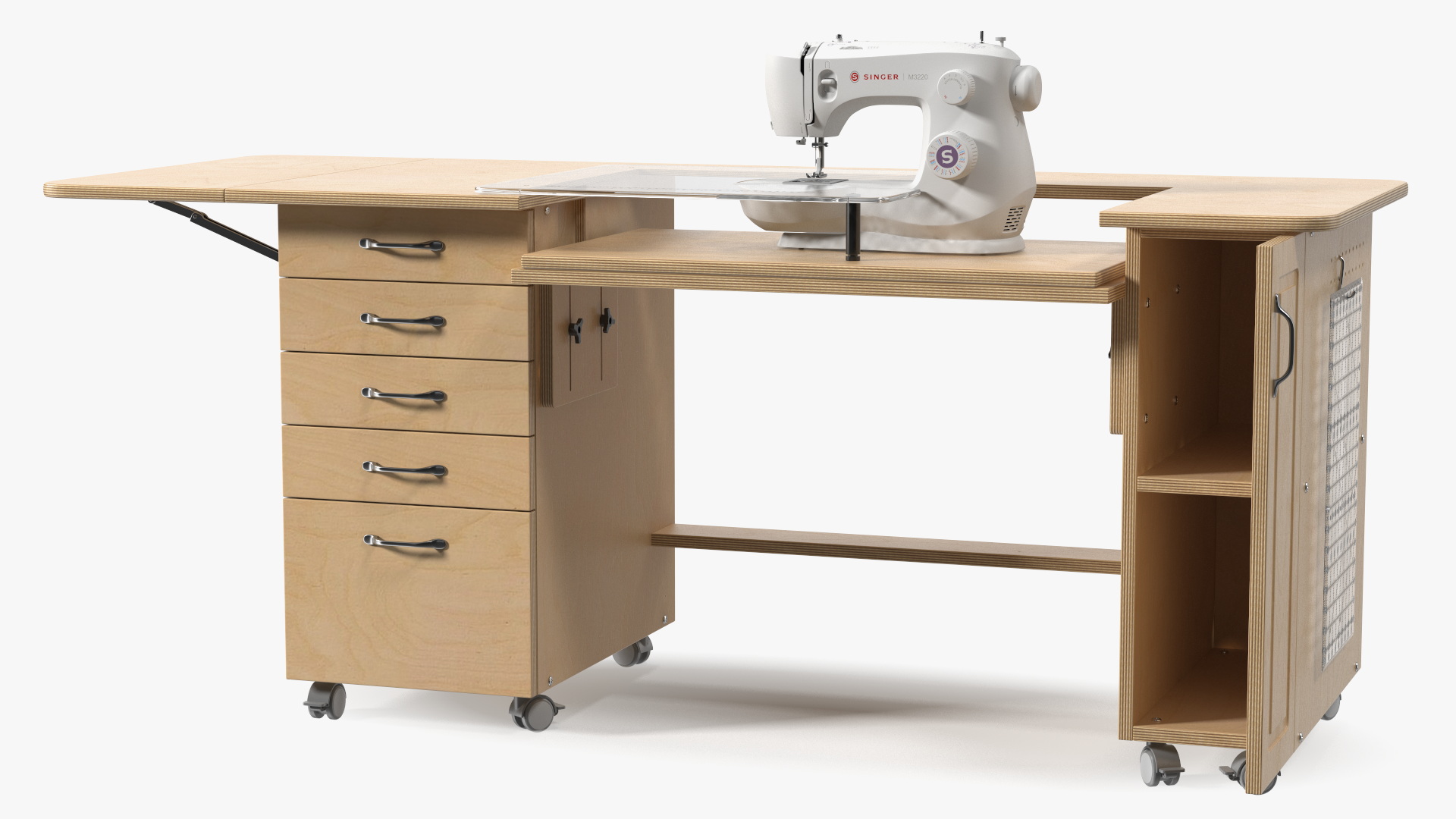 Sewing Machine Singer with Horn Table Cabinet Rigged 3D