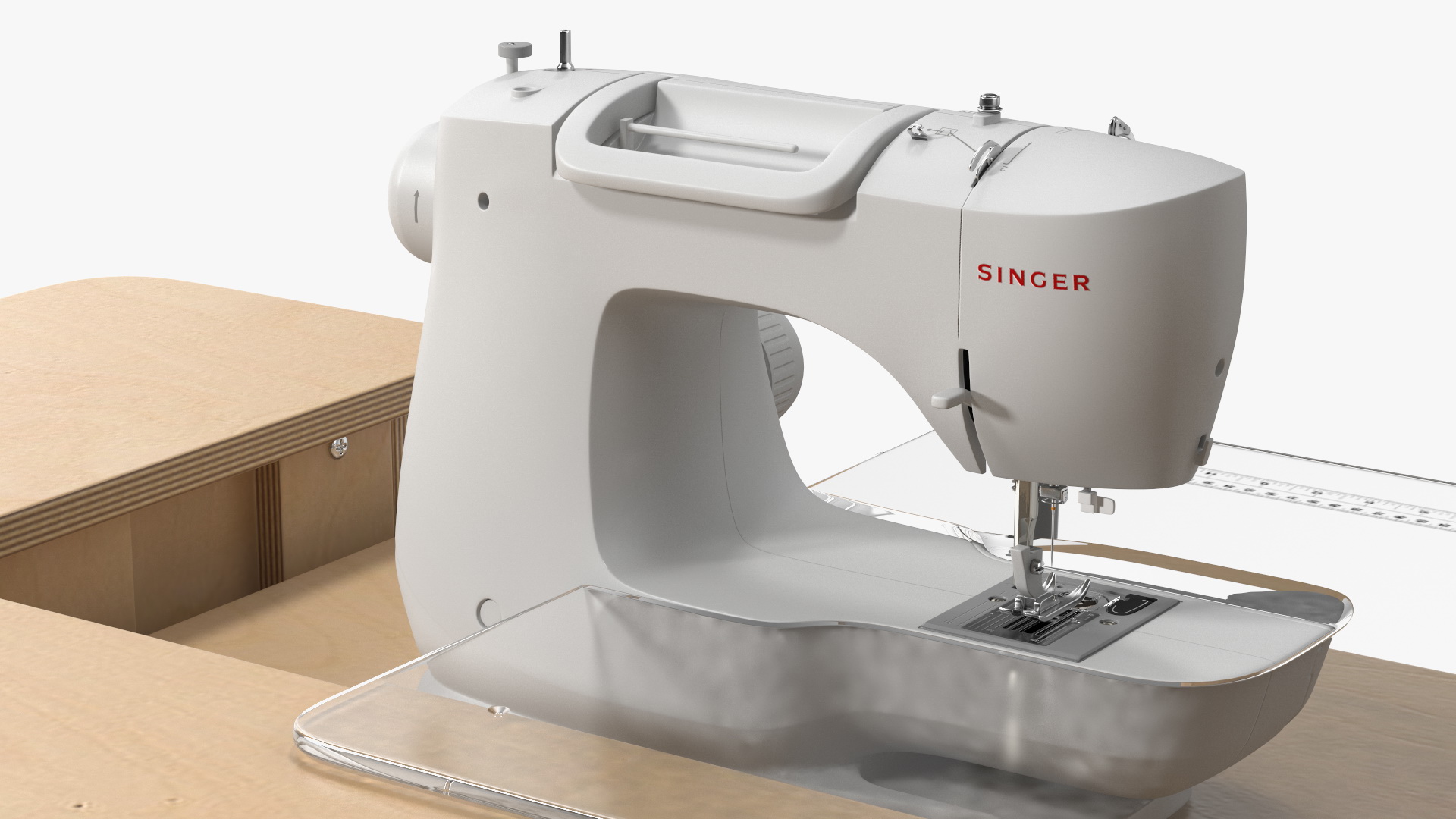 Sewing Machine Singer with Horn Table Cabinet Rigged 3D