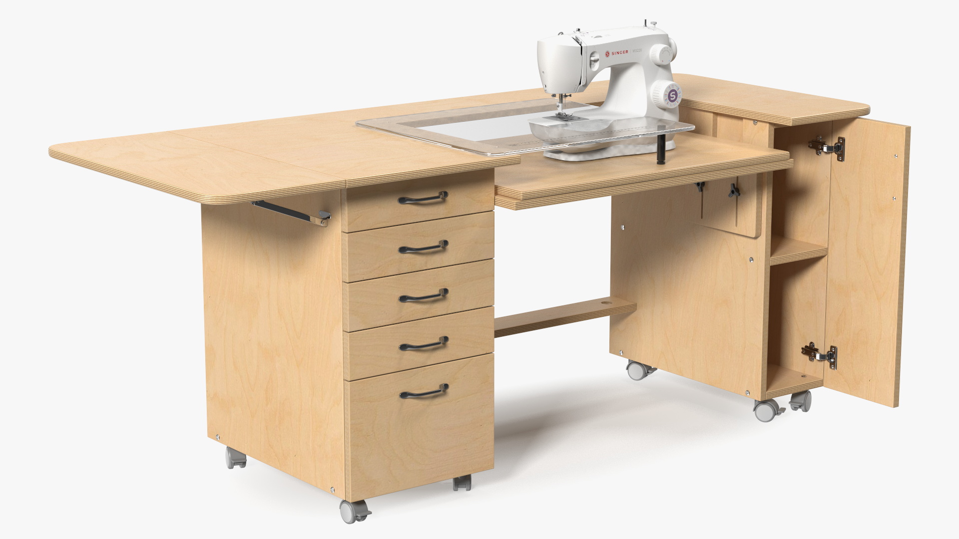Sewing Machine Singer with Horn Table Cabinet Rigged 3D