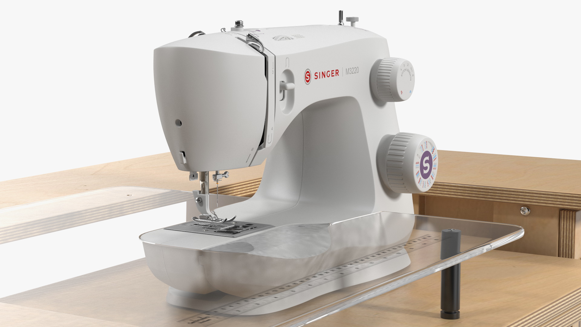 Sewing Machine Singer with Horn Table Cabinet Rigged 3D