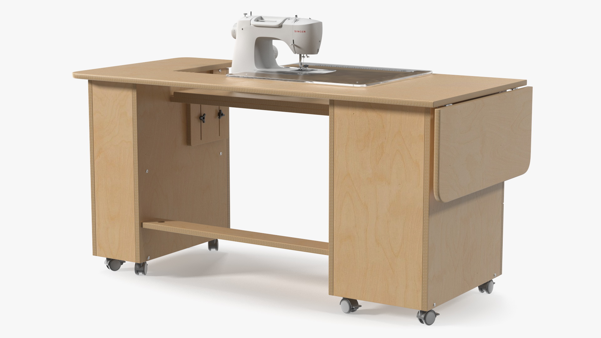 Sewing Machine Singer with Horn Table Cabinet Rigged 3D