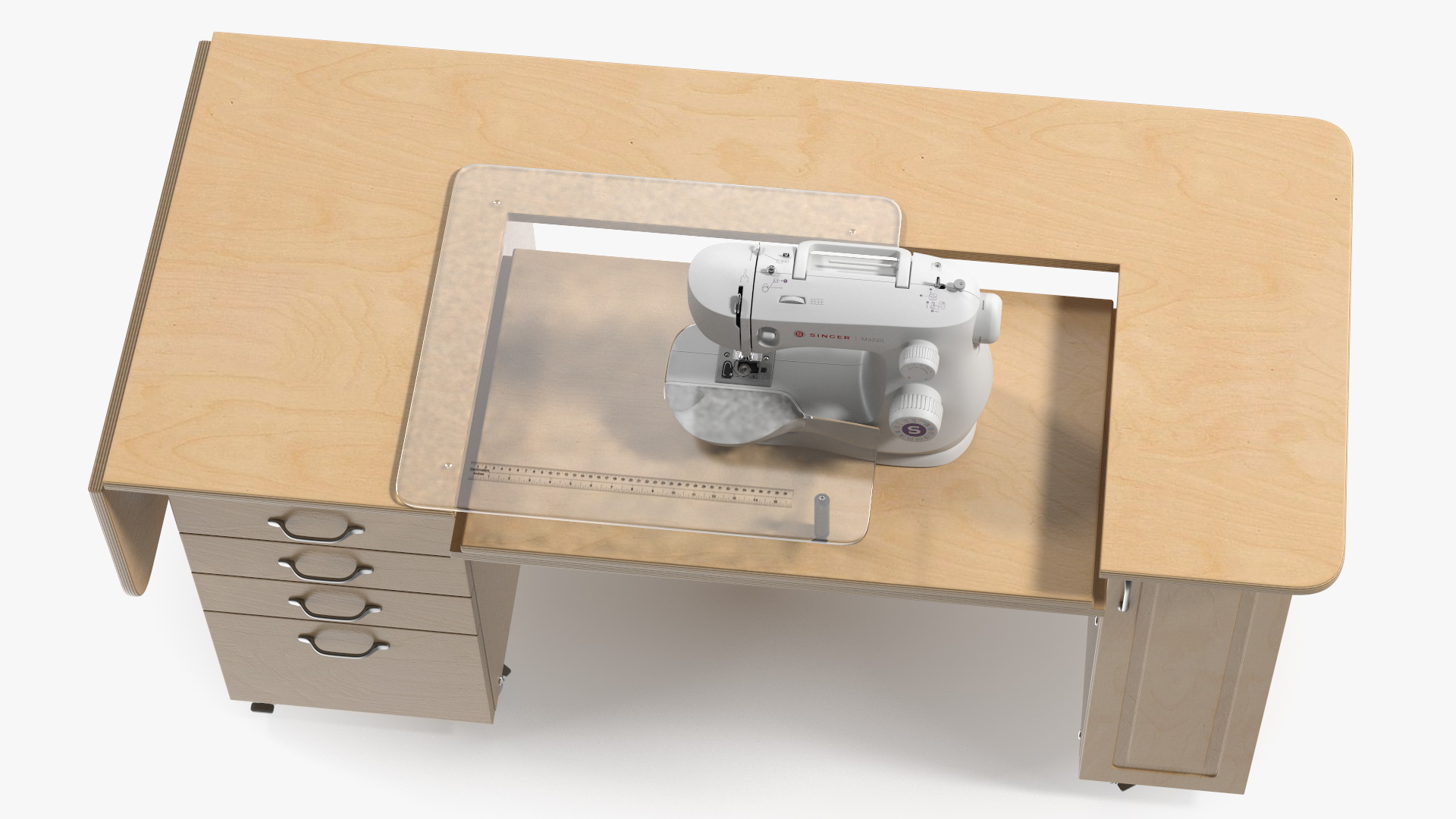 Sewing Machine Singer with Horn Table Cabinet Rigged 3D