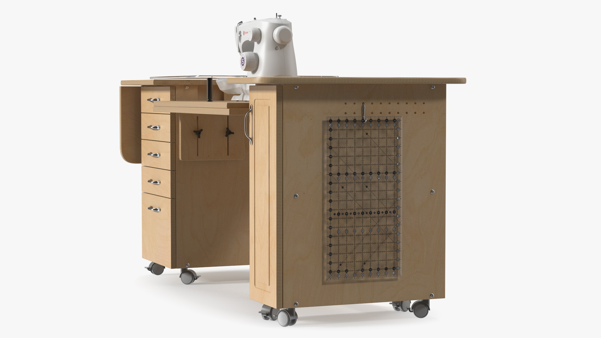 Sewing Machine Singer with Horn Table Cabinet Rigged 3D