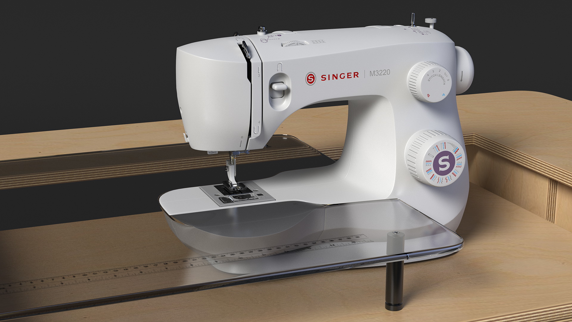 Sewing Machine Singer with Horn Table Cabinet Rigged 3D