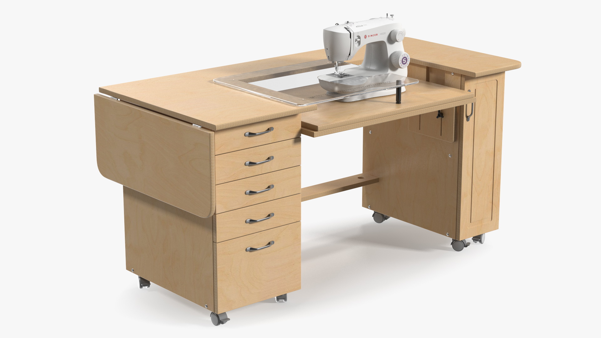 Sewing Machine Singer with Horn Table Cabinet Rigged 3D