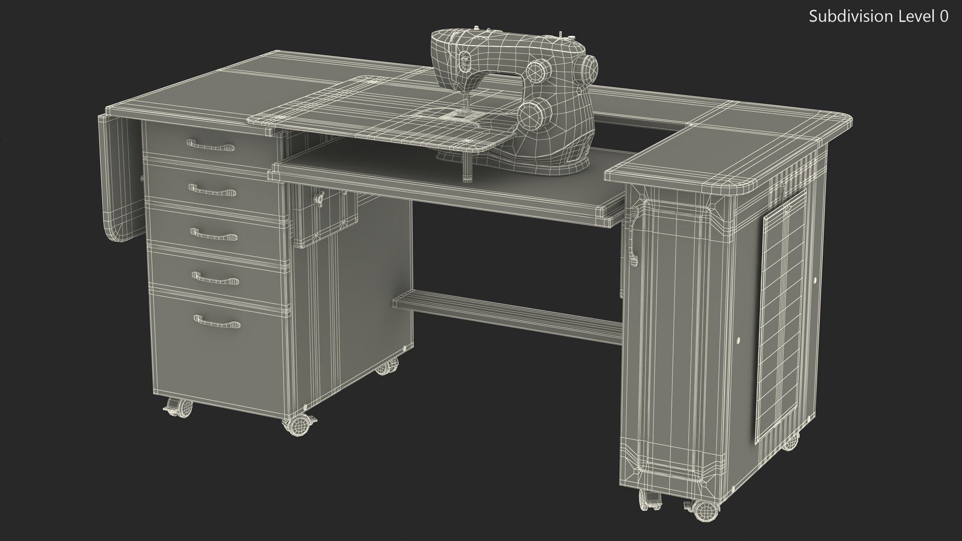 Sewing Machine Singer with Horn Table Cabinet Rigged 3D
