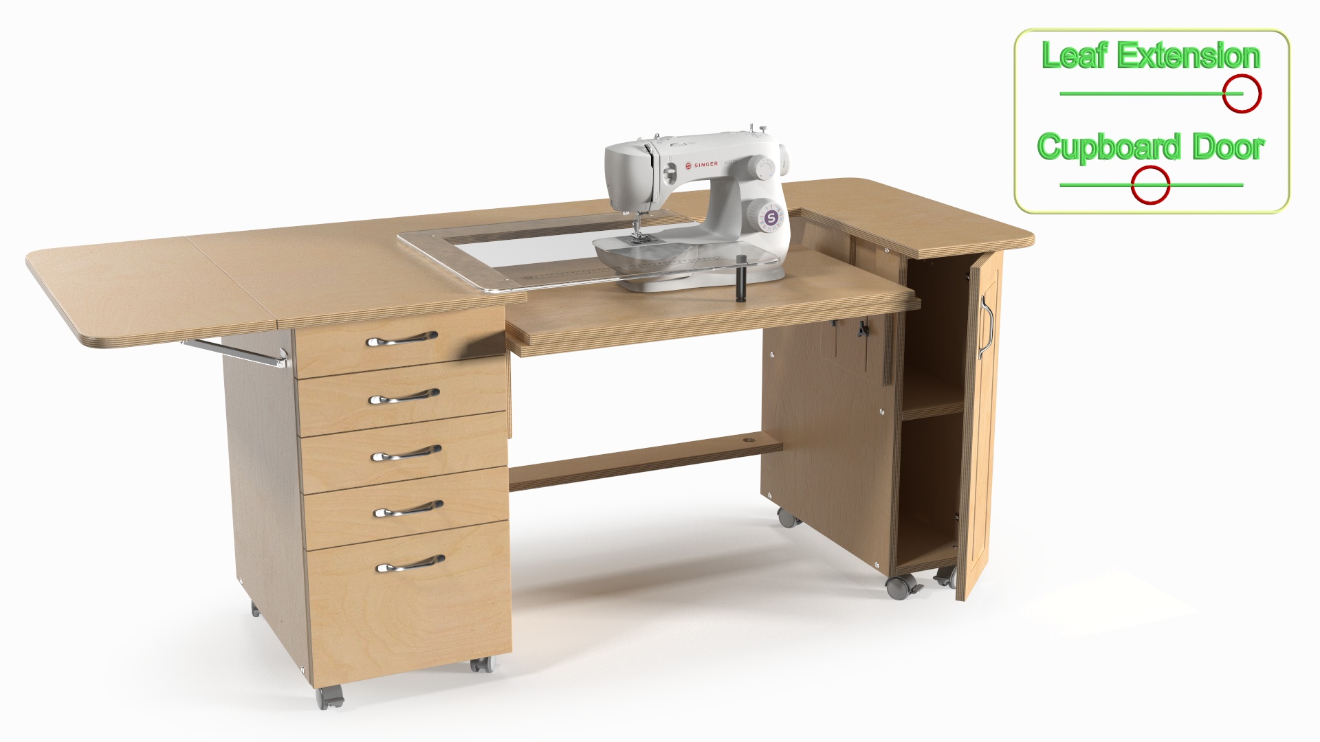 Sewing Machine Singer with Horn Table Cabinet Rigged 3D