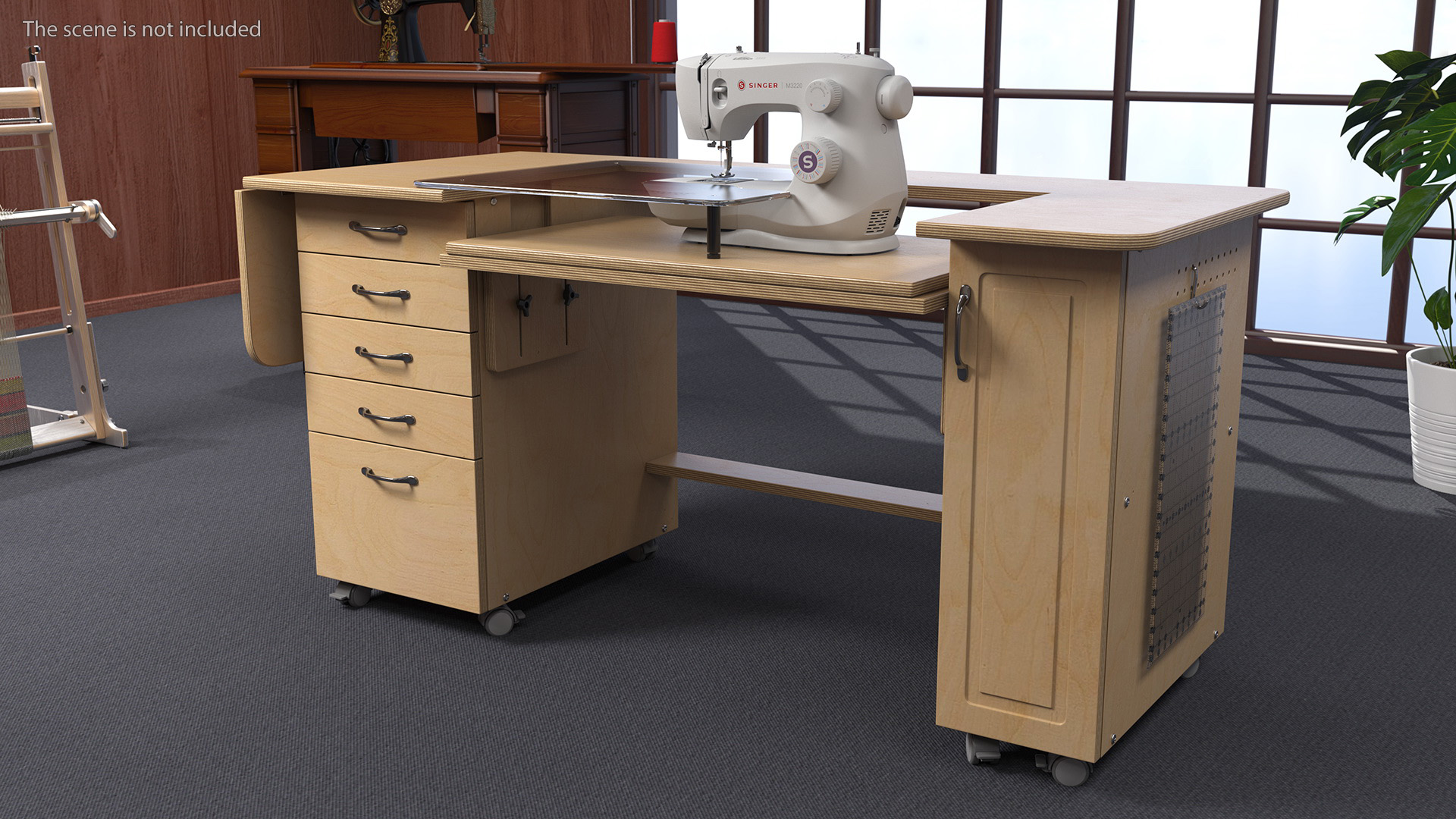 Sewing Machine Singer with Horn Table Cabinet Rigged 3D
