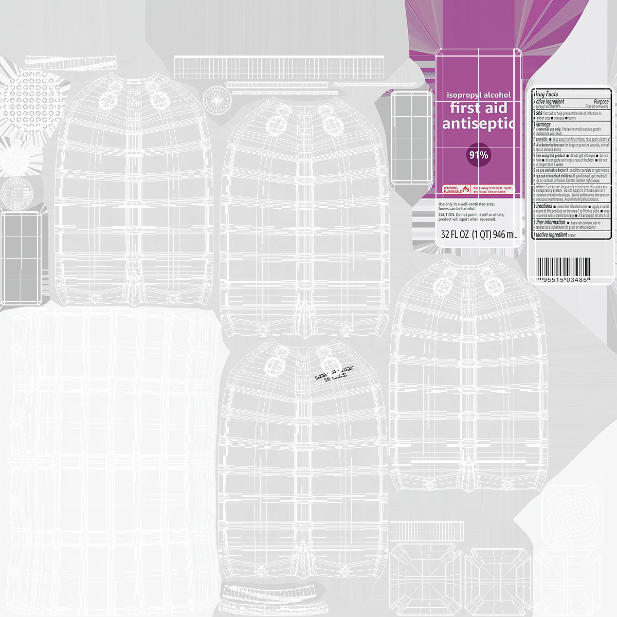 Cotton Pads Stack and First Aid Antiseptic 3D