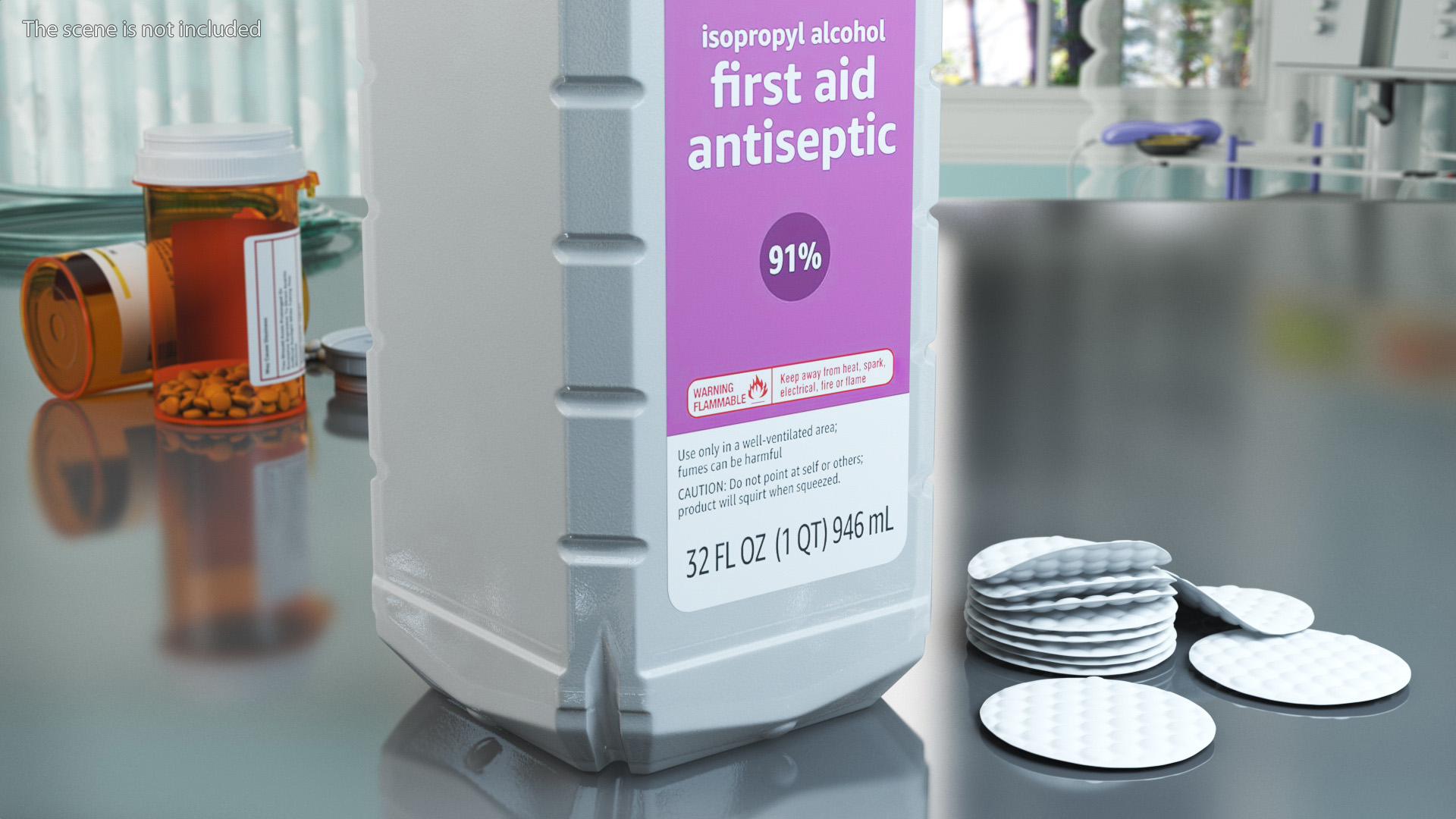 Cotton Pads Stack and First Aid Antiseptic 3D