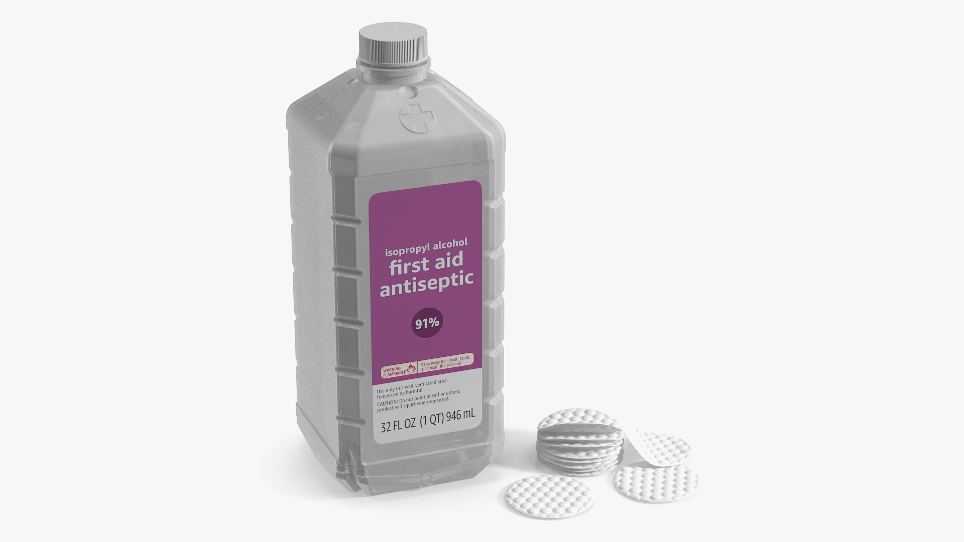 Cotton Pads Stack and First Aid Antiseptic 3D
