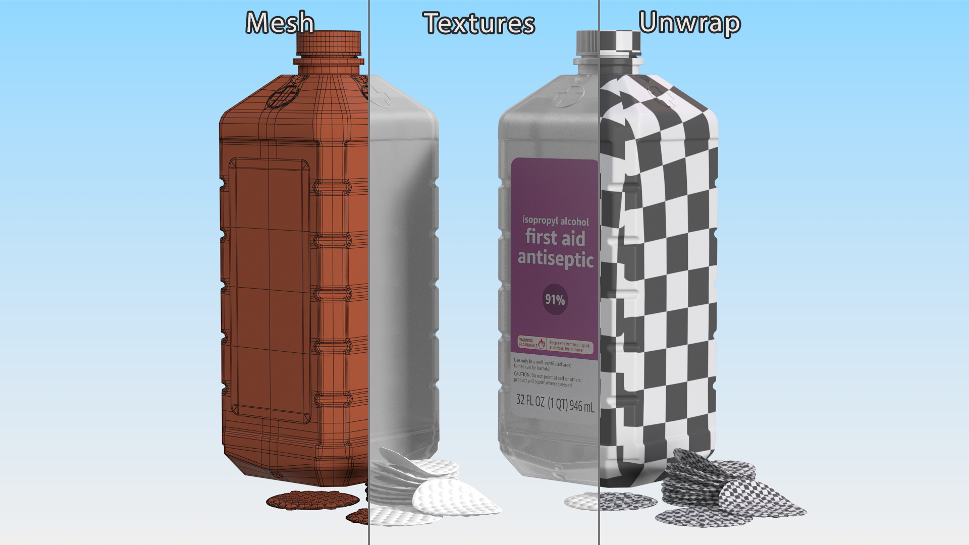 Cotton Pads Stack and First Aid Antiseptic 3D