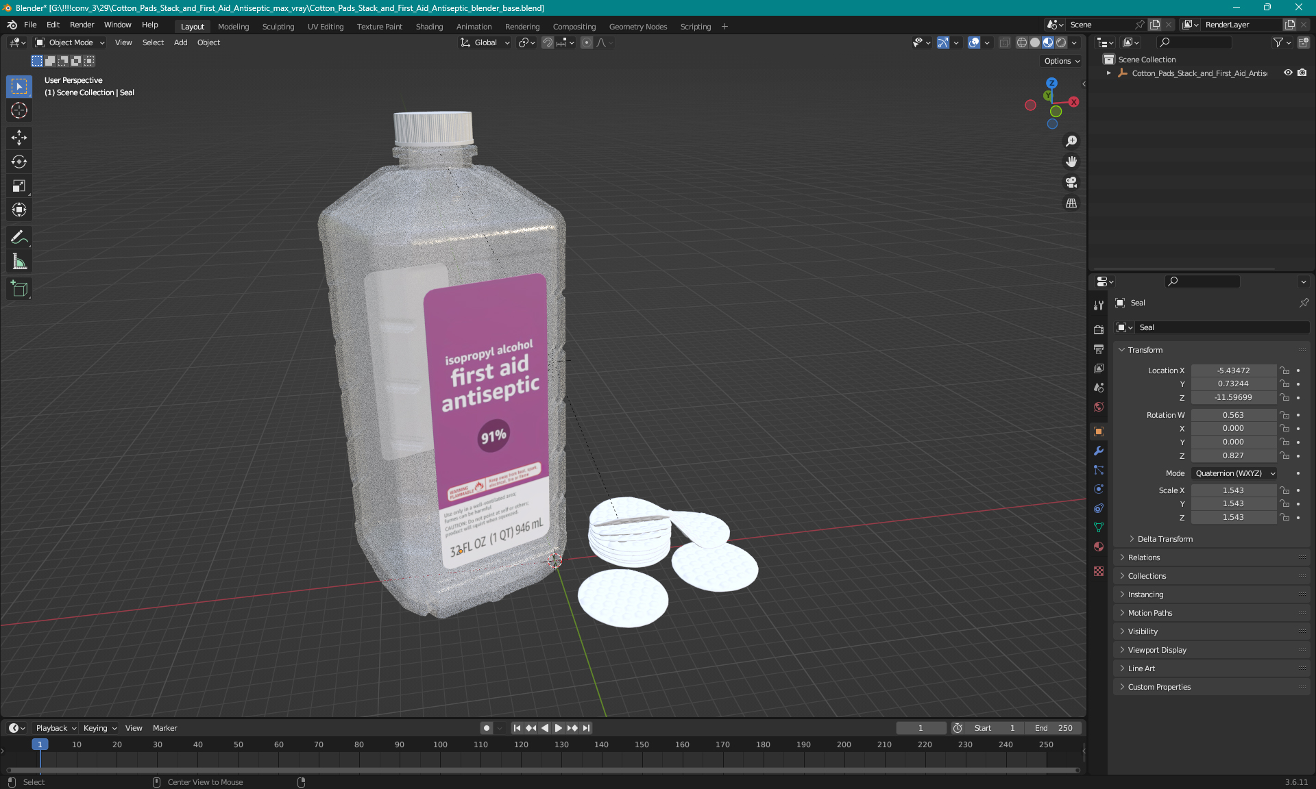 Cotton Pads Stack and First Aid Antiseptic 3D