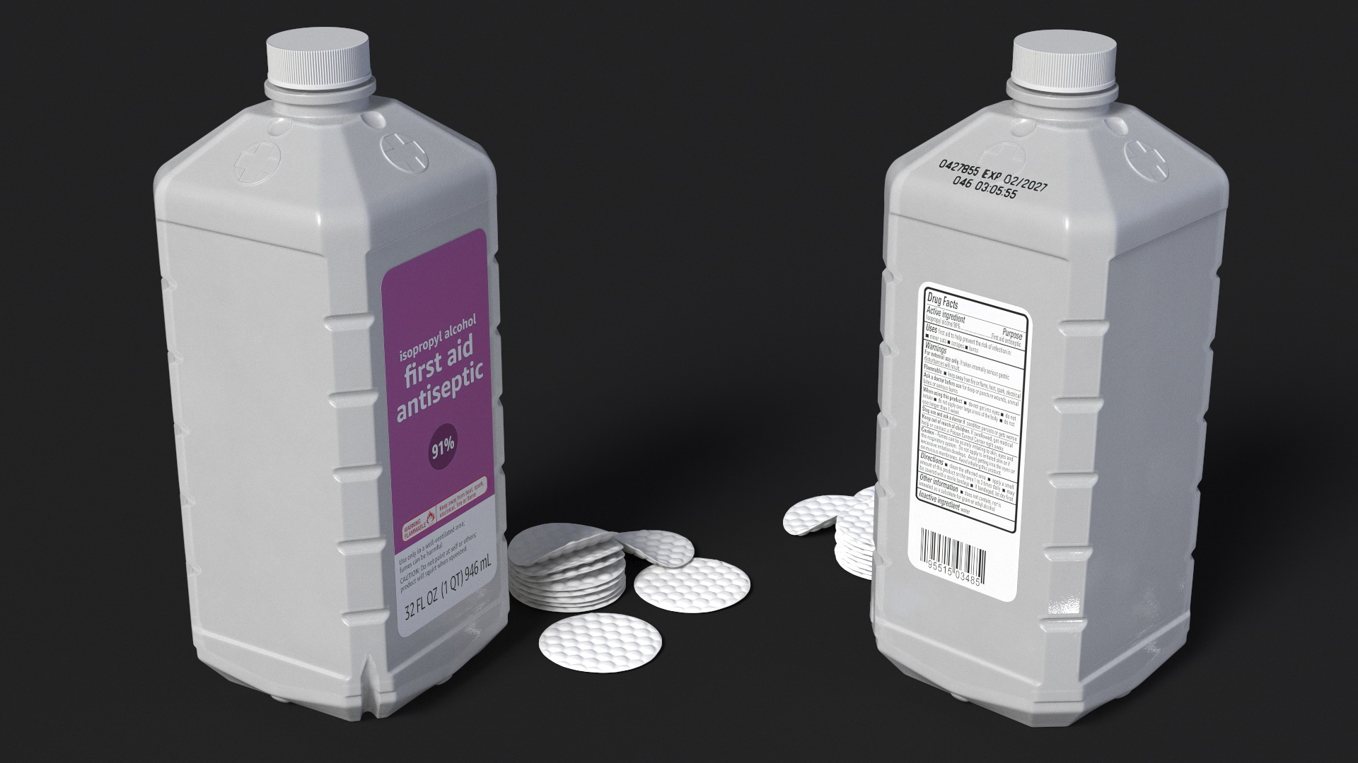 Cotton Pads Stack and First Aid Antiseptic 3D