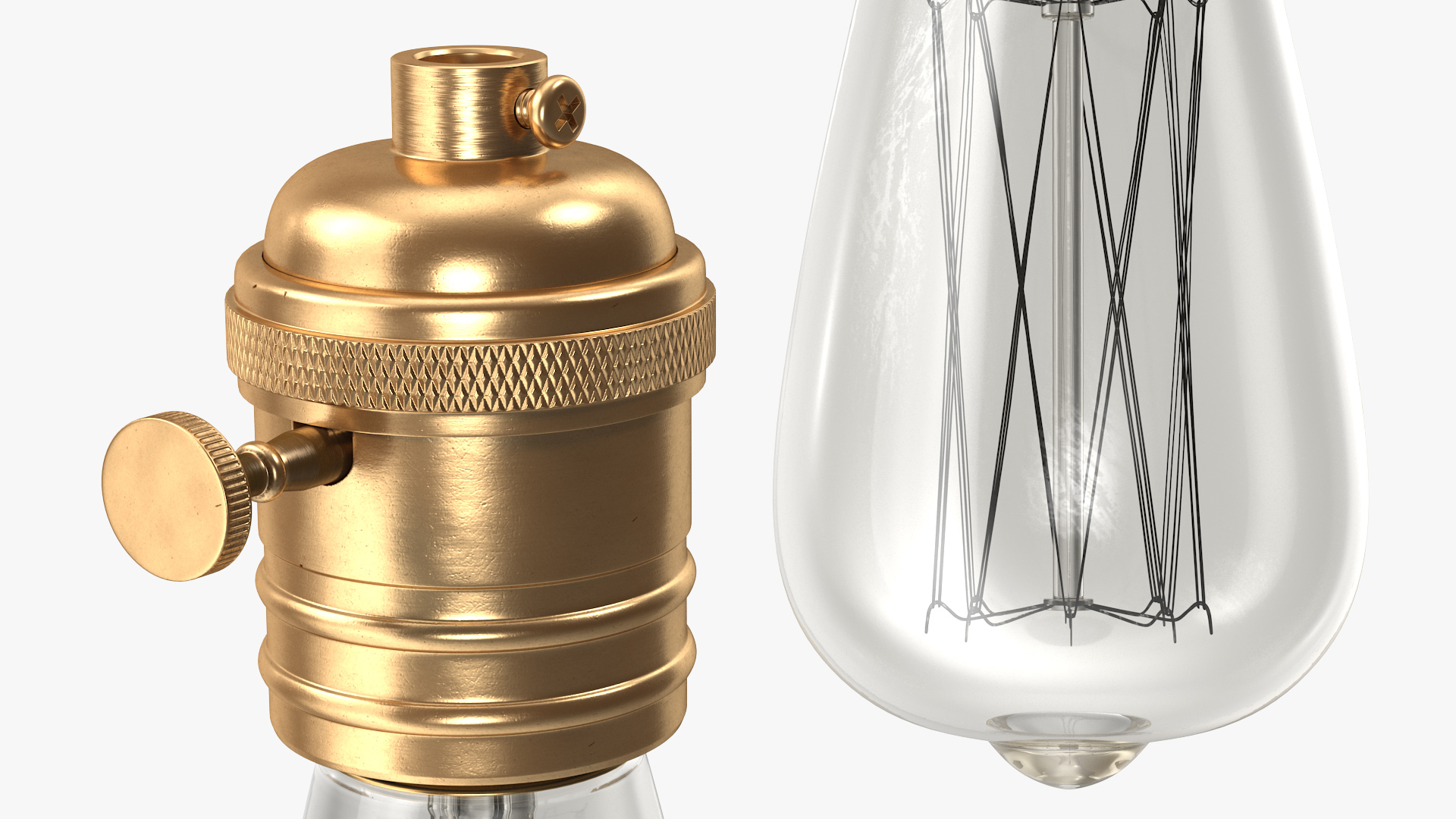 Vintage Bronze Lamp Holder with Light Bulb 3D